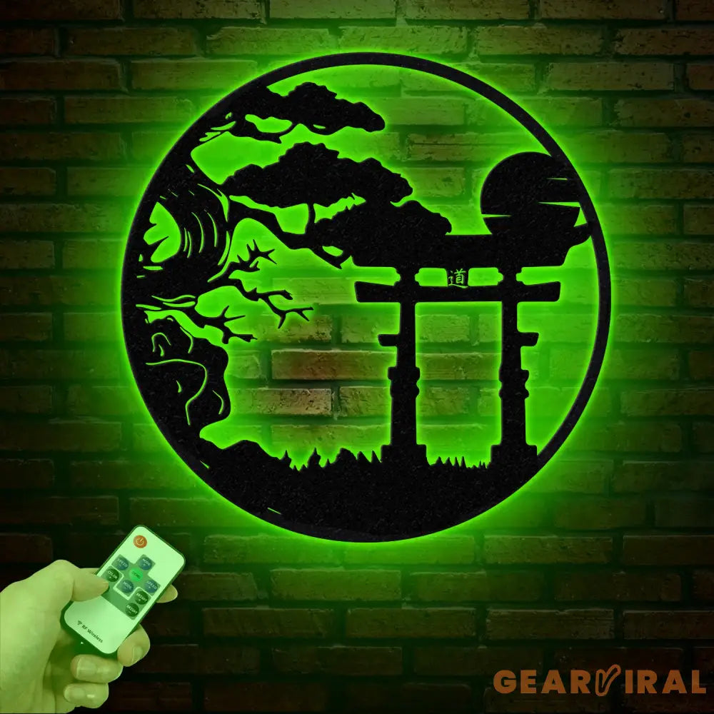 Bonsai Tree with Torii Gate Metal Wall Decor Japanese Bedroom Decor Inspirational Wall Art Sanmon Bonsai Tree Sign