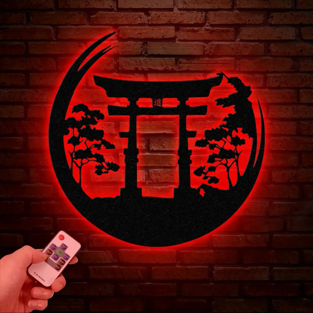 Bonsai Tree with Torii Gate Metal Wall Decor Japanese Bedroom Decor Inspirational Wall Art Sanmon Bonsai Tree Sign