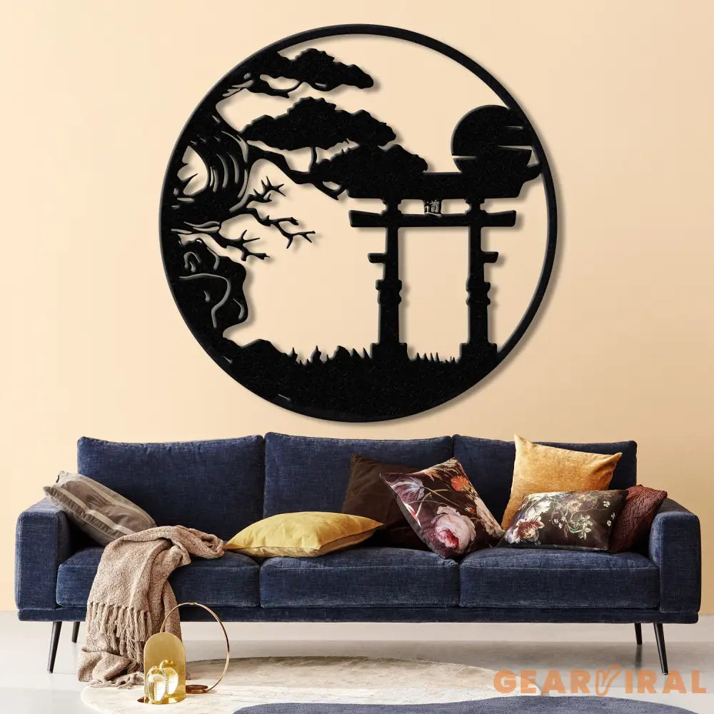 Bonsai Tree with Torii Gate Metal Wall Decor Japanese Bedroom Decor Inspirational Wall Art Sanmon Bonsai Tree Sign