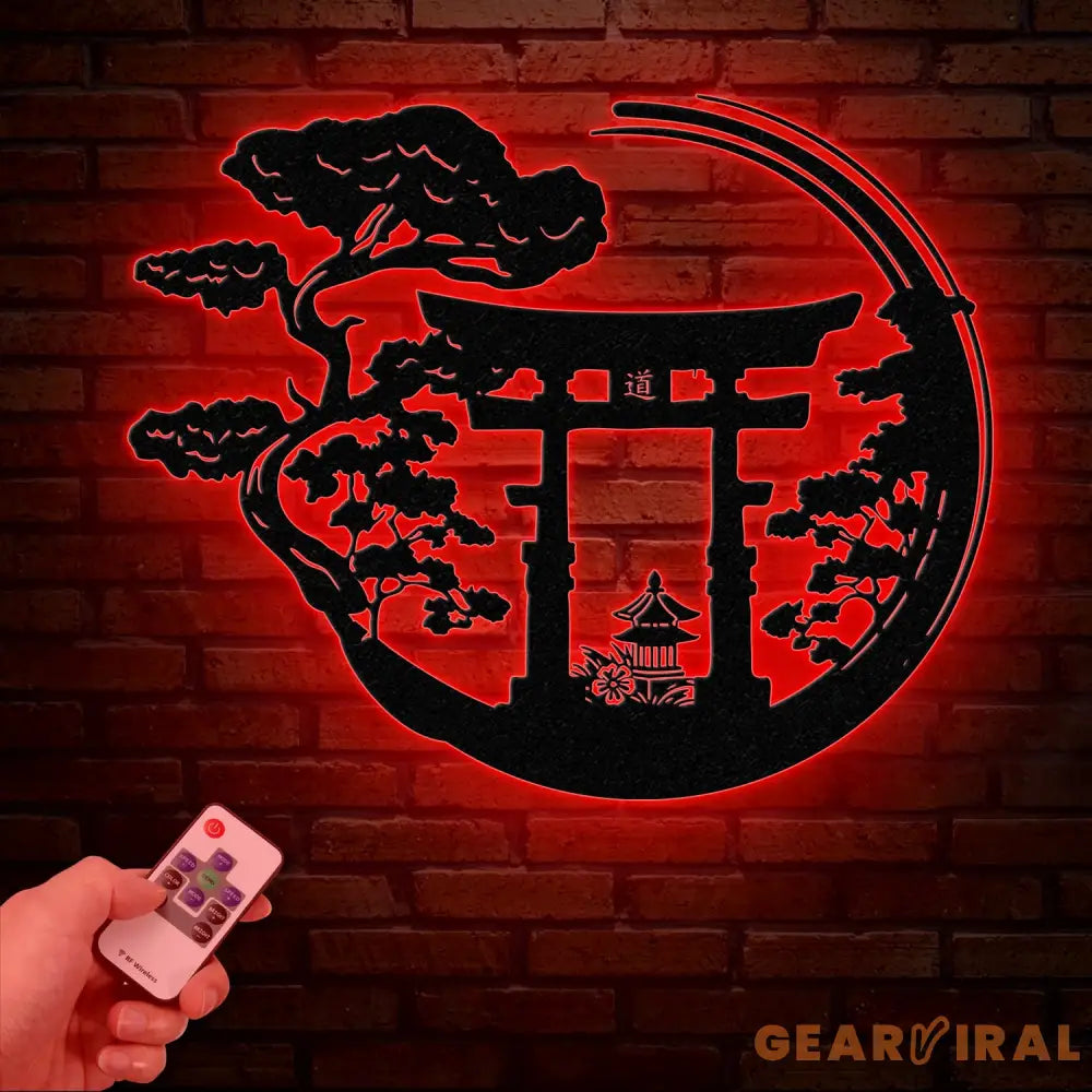 Bonsai Tree with Torii Gate Metal Wall Decor Japanese Bedroom Decor Inspirational Wall Art Sanmon Bonsai Tree Sign