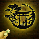 Bonsai Tree with Torii Gate Metal Wall Decor Japanese Bedroom Decor Inspirational Wall Art Sanmon Bonsai Tree Sign