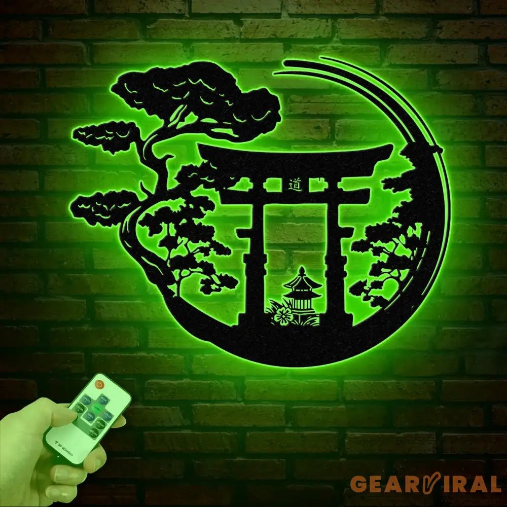 Bonsai Tree with Torii Gate Metal Wall Decor Japanese Bedroom Decor Inspirational Wall Art Sanmon Bonsai Tree Sign