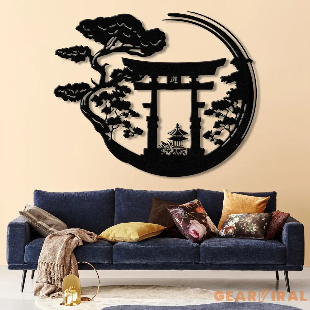 Bonsai Tree with Torii Gate Metal Wall Decor Japanese Bedroom Decor Inspirational Wall Art Sanmon Bonsai Tree Sign