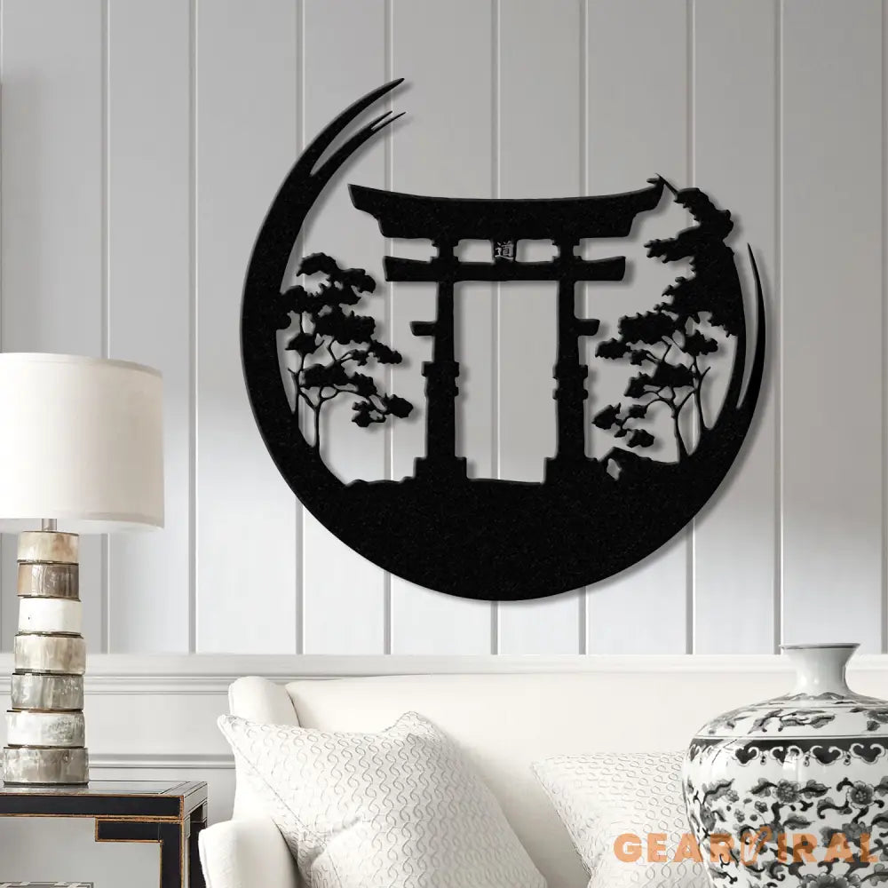 Bonsai Tree with Torii Gate Metal Wall Decor Japanese Bedroom Decor Inspirational Wall Art Sanmon Bonsai Tree Sign