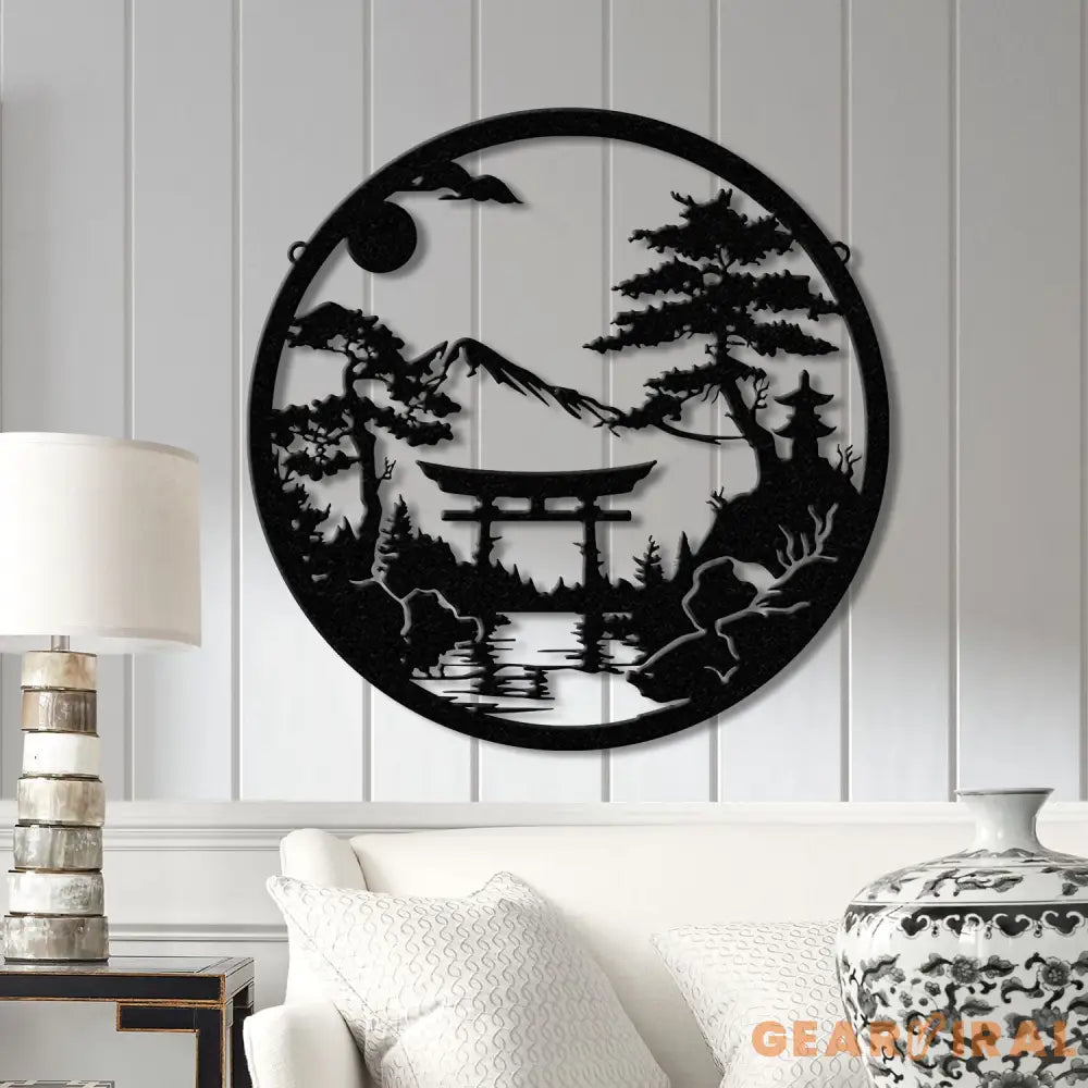 Bonsai Tree with Torii Gate Metal Wall Decor Japanese Bedroom Decor Inspirational Wall Art Sanmon Bonsai Tree Sign