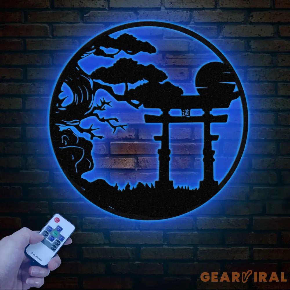 Bonsai Tree with Torii Gate Metal Wall Decor Japanese Bedroom Decor Inspirational Wall Art Sanmon Bonsai Tree Sign