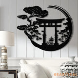 Bonsai Tree with Torii Gate Metal Wall Decor Japanese Bedroom Decor Inspirational Wall Art Sanmon Bonsai Tree Sign