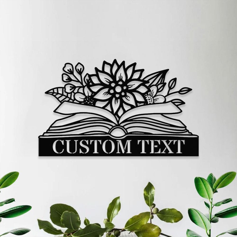 Book Lovers Monogram Metal Sign, Personalized Family Name Led Metal Sign, Outdoor Door Decor, Book Wall Art, Gift for Housewarming