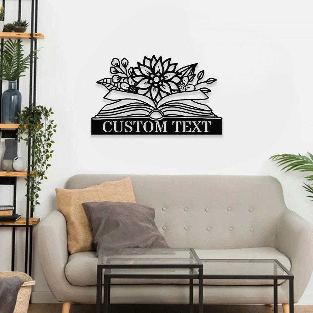 Book Lovers Monogram Metal Sign, Personalized Family Name Led Metal Sign, Outdoor Door Decor, Book Wall Art, Gift for Housewarming