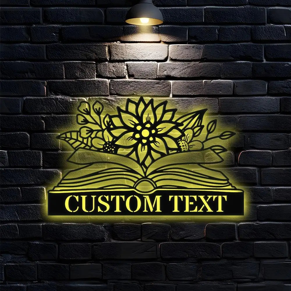 Book Lovers Monogram Metal Sign Personalized Family Name Led Metal Sign Outdoor Door Decor Book Wall Art Gift for