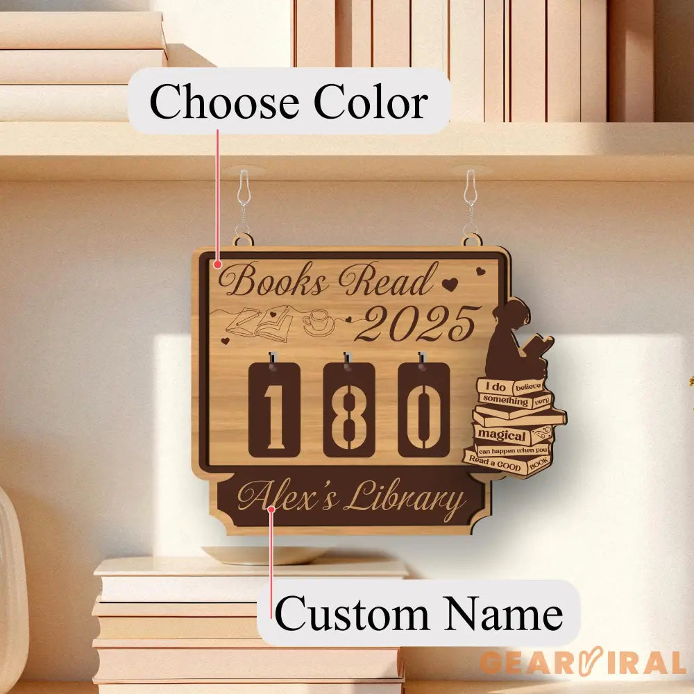 Books Read This Year Tracker – Custom bookshelf counter, unique bookish gift for readers, reading challenge, Yearly bookshelf counter