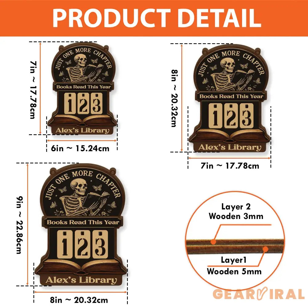 Books Read This Year Tracker – Gothic Skeleton Reading Sign, Just One More Chapter Library Counter, Spooky Book Lover Gift, Book Funny Quote