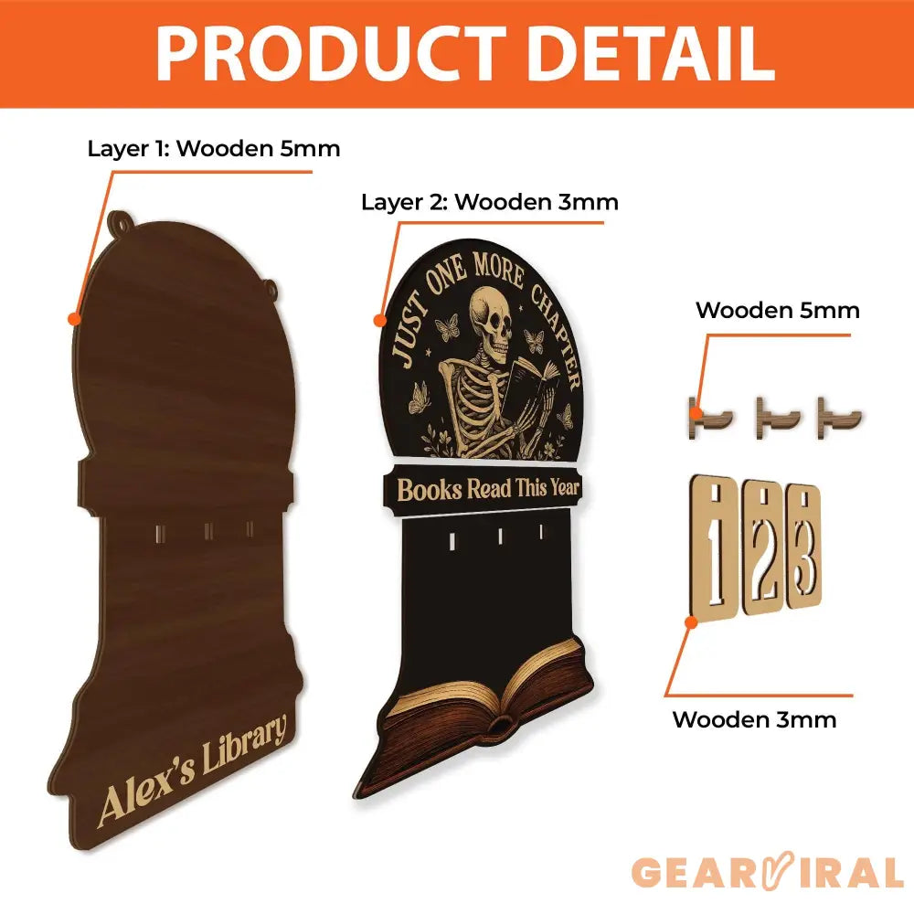 Books Read This Year Tracker – Gothic Skeleton Reading Sign, Just One More Chapter Library Counter, Spooky Book Lover Gift, Book Funny Quote