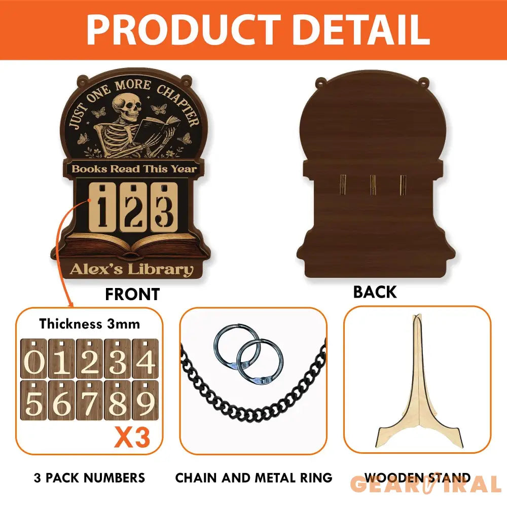 Books Read This Year Tracker – Gothic Skeleton Reading Sign, Just One More Chapter Library Counter, Spooky Book Lover Gift, Book Funny Quote