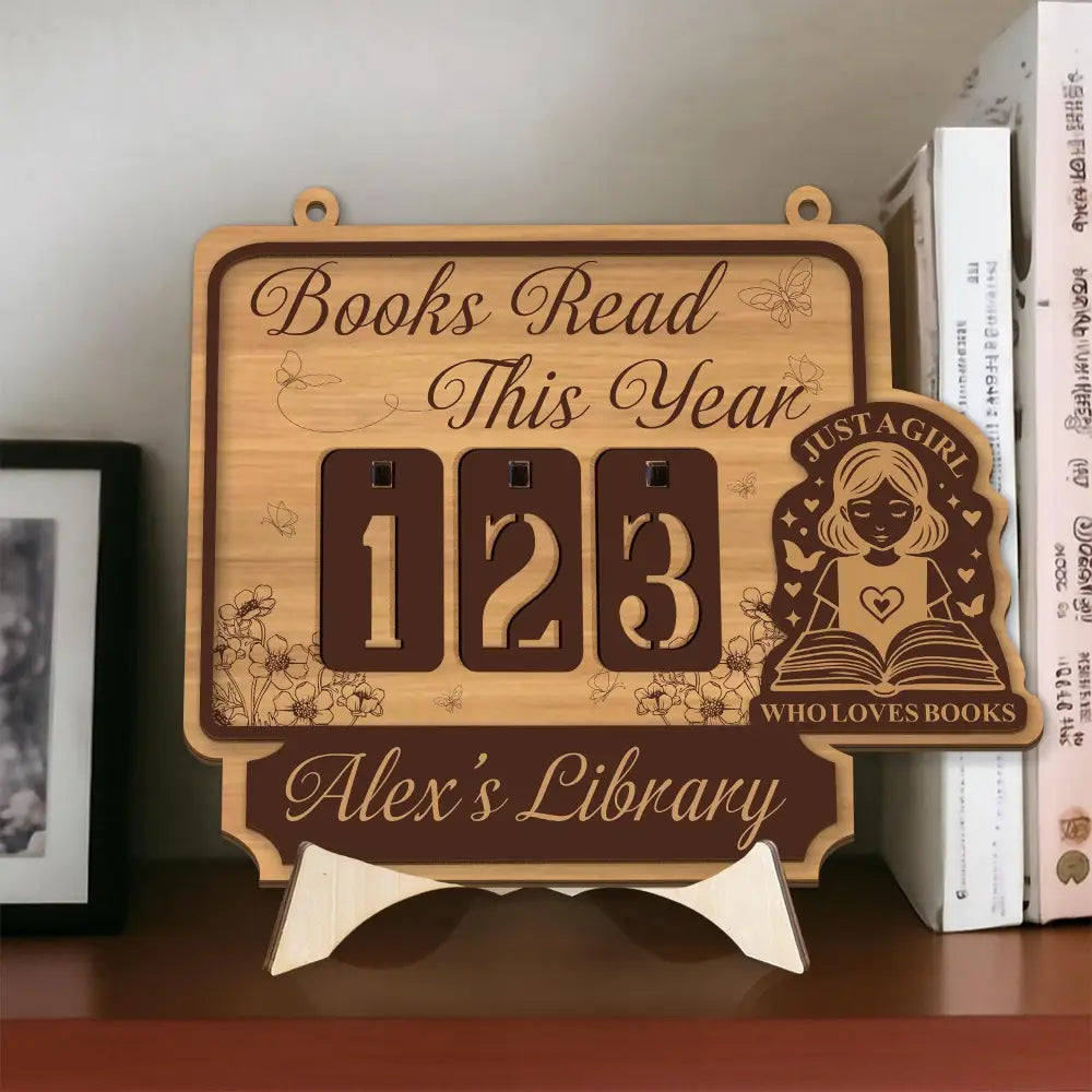 Books Read This Year Tracker – “Just a Girl Who Loves Books” Quote, Book Tracker, Bookshelf Decor, Book End, Reader Gift, Book Lover