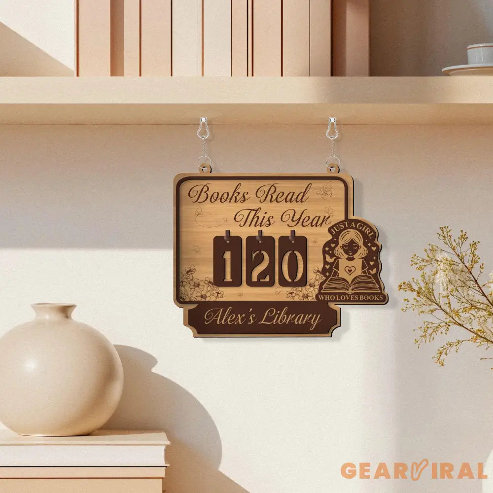 Books Read This Year Tracker – “Just a Girl Who Loves Books” Quote, Book Tracker, Bookshelf Decor, Book End, Reader Gift, Book Lover
