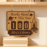 Books Read This Year Tracker – Space Shuttle and Planets Design, Unique Gift for Readers, Cosmic Bookshelf Counter, Yearly Reading Challenge