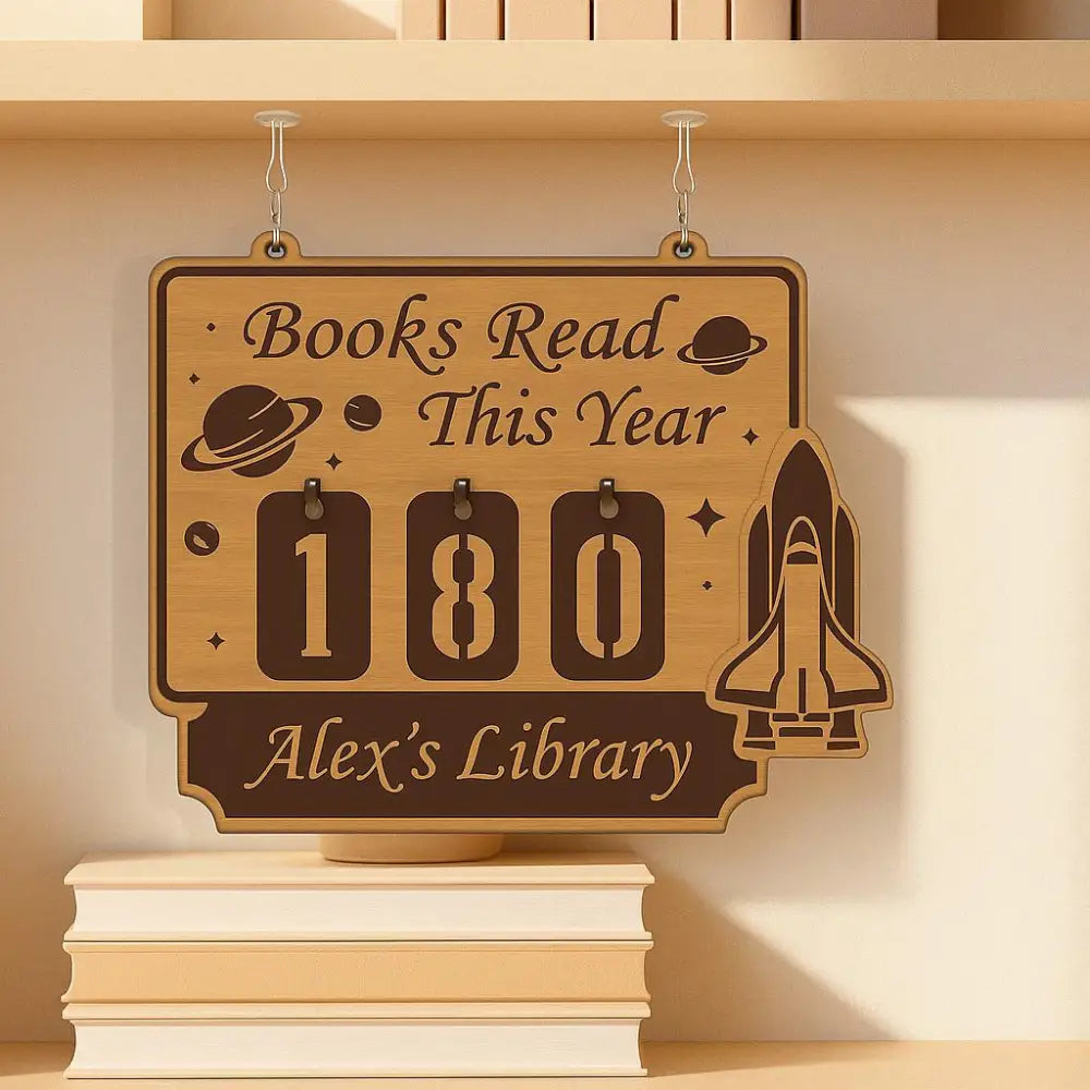 Books Read This Year Tracker – Space Shuttle and Planets Design, Unique Gift for Readers, Yearly Reading Challenge, Cosmic Bookshelf Counter