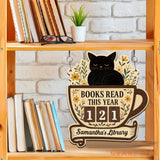 Books Read This Year, Books Read Tracker With Black Cat, Bookish Decor, Bookshelf Counter with Name, Birthday Gift for Book Lover, Reader
