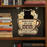 Books Read This Year, Books Read Tracker With Black Cat, Bookish Decor, Bookshelf Counter with Name, Birthday Gift for Book Lover, Reader