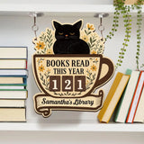 Books Read This Year, Books Read Tracker With Black Cat, Bookish Decor, Bookshelf Counter with Name, Birthday Gift for Book Lover, Reader