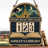 Books Read This Year Tracker – Wooden Castle and Dragon Library Sign, Fantasy Book Counter, Personalized Gift for Readers