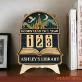 Books Read This Year Tracker – Wooden Castle and Dragon Library Sign, Fantasy Book Counter, Personalized Gift for Readers