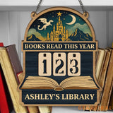 Books Read This Year Tracker – Wooden Castle and Dragon Library Sign, Fantasy Book Counter, Personalized Gift for Readers