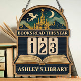 Books Read This Year Tracker – Wooden Castle and Dragon Library Sign, Fantasy Book Counter, Personalized Gift for Readers