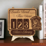 Books Read This Year Tracker – Wooden Sign with “Books Are My Therapy” Quote, Personalized Library Counter, Gothic Book Lover Gift