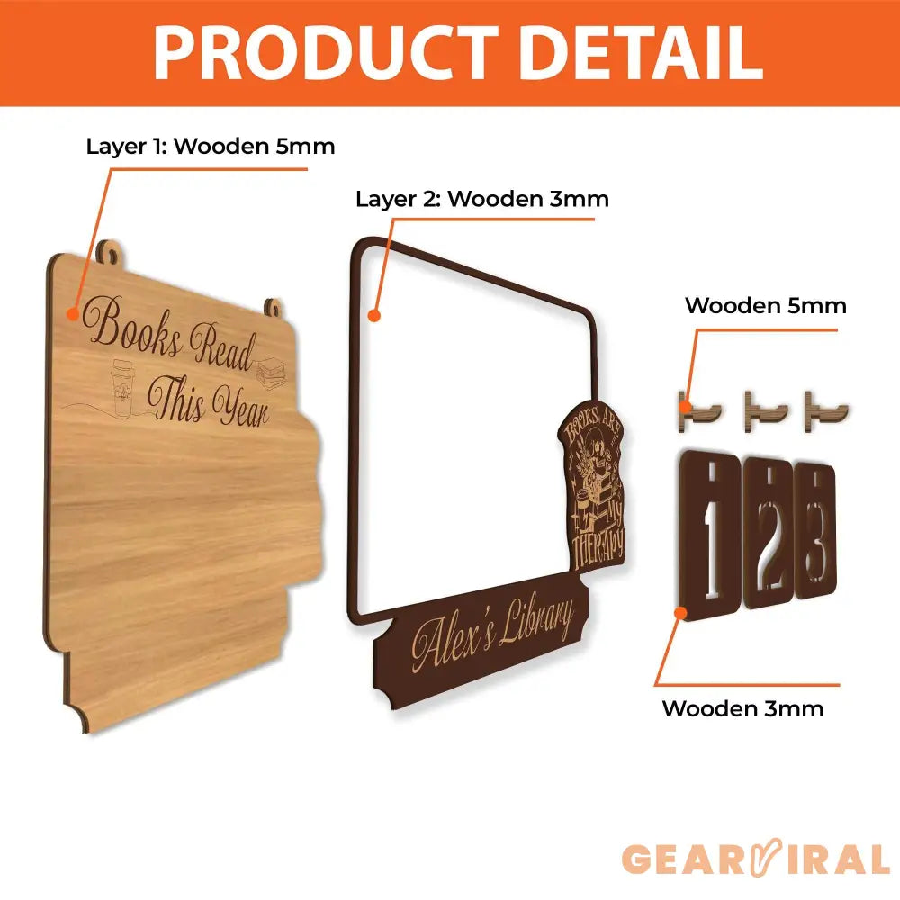 Books Read This Year Tracker – Wooden Sign with “Books Are My Therapy” Quote, Personalized Library Counter, Gothic Book Lover Gift