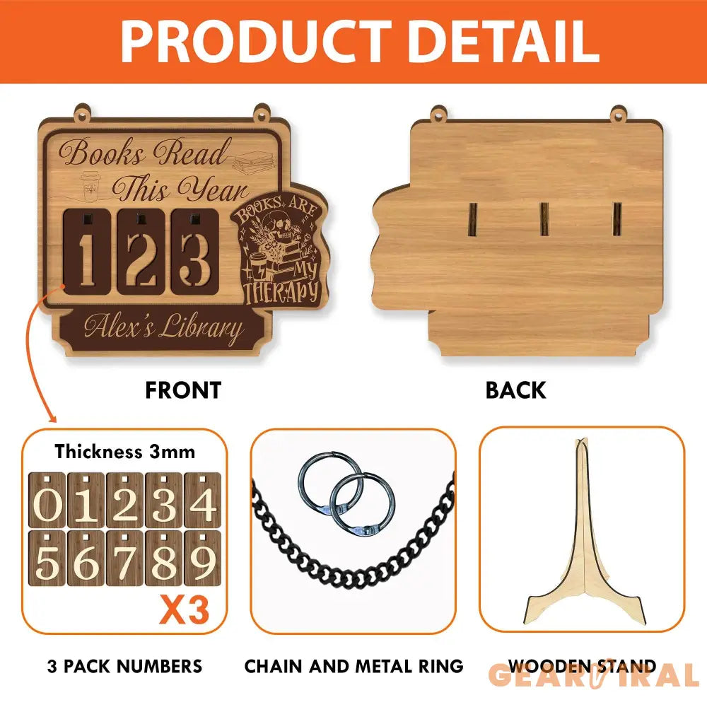 Books Read This Year Tracker – Wooden Sign with “Books Are My Therapy” Quote, Personalized Library Counter, Gothic Book Lover Gift