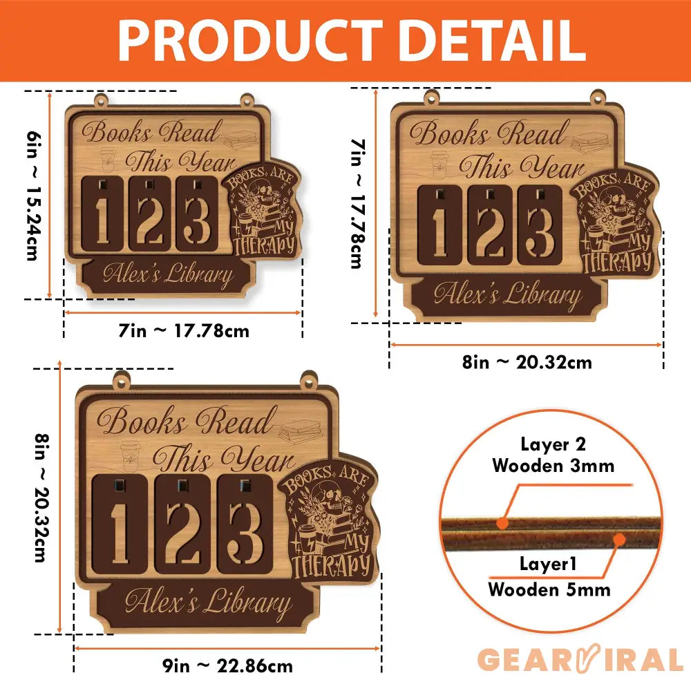 Books Read This Year Tracker – Wooden Sign with “Books Are My Therapy” Quote, Personalized Library Counter, Gothic Book Lover Gift