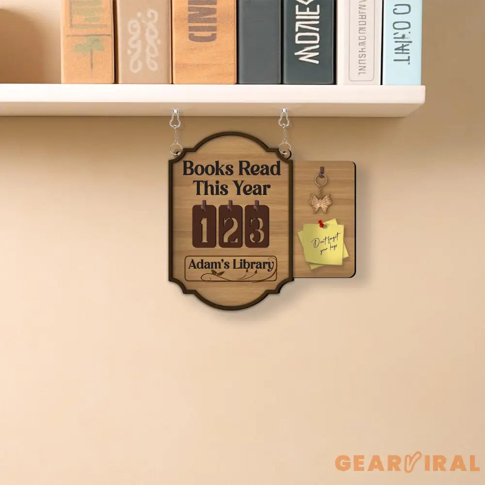 Books Read This Year with Key Holder and Note Board, Personalized Wooden Library Reading Log, Book Lover Wall Decor Gift, Tracker Sign