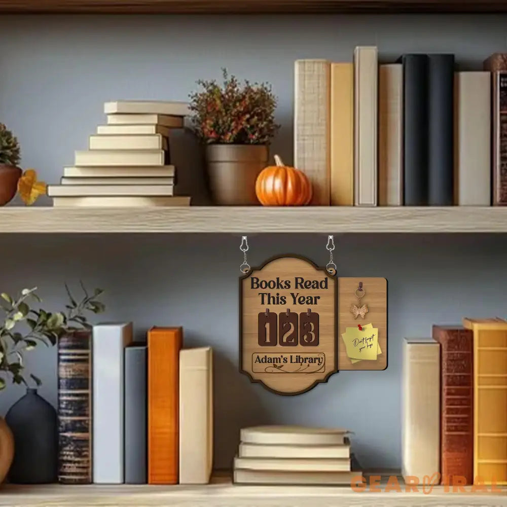 Books Read This Year with Key Holder and Note Board, Personalized Wooden Library Reading Log, Book Lover Wall Decor Gift, Tracker Sign