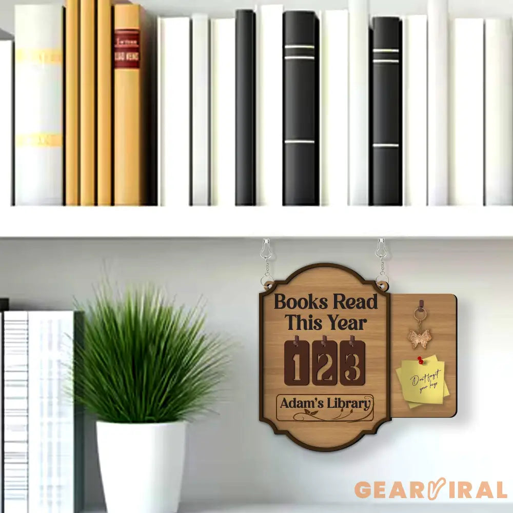 Books Read This Year with Key Holder and Note Board, Personalized Wooden Library Reading Log, Book Lover Wall Decor Gift, Tracker Sign