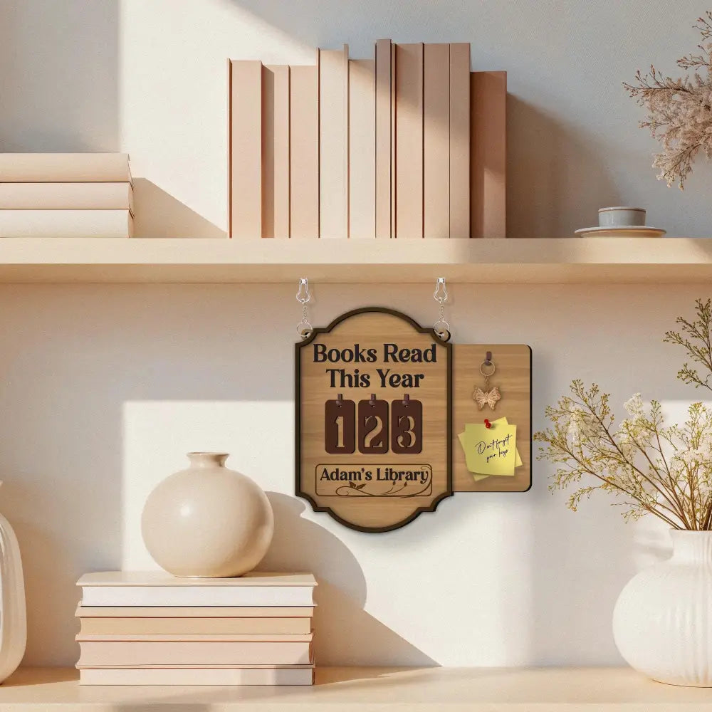 Books Read This Year with Key Holder and Note Board, Personalized Wooden Library Reading Log, Book Lover Wall Decor Gift, Tracker Sign