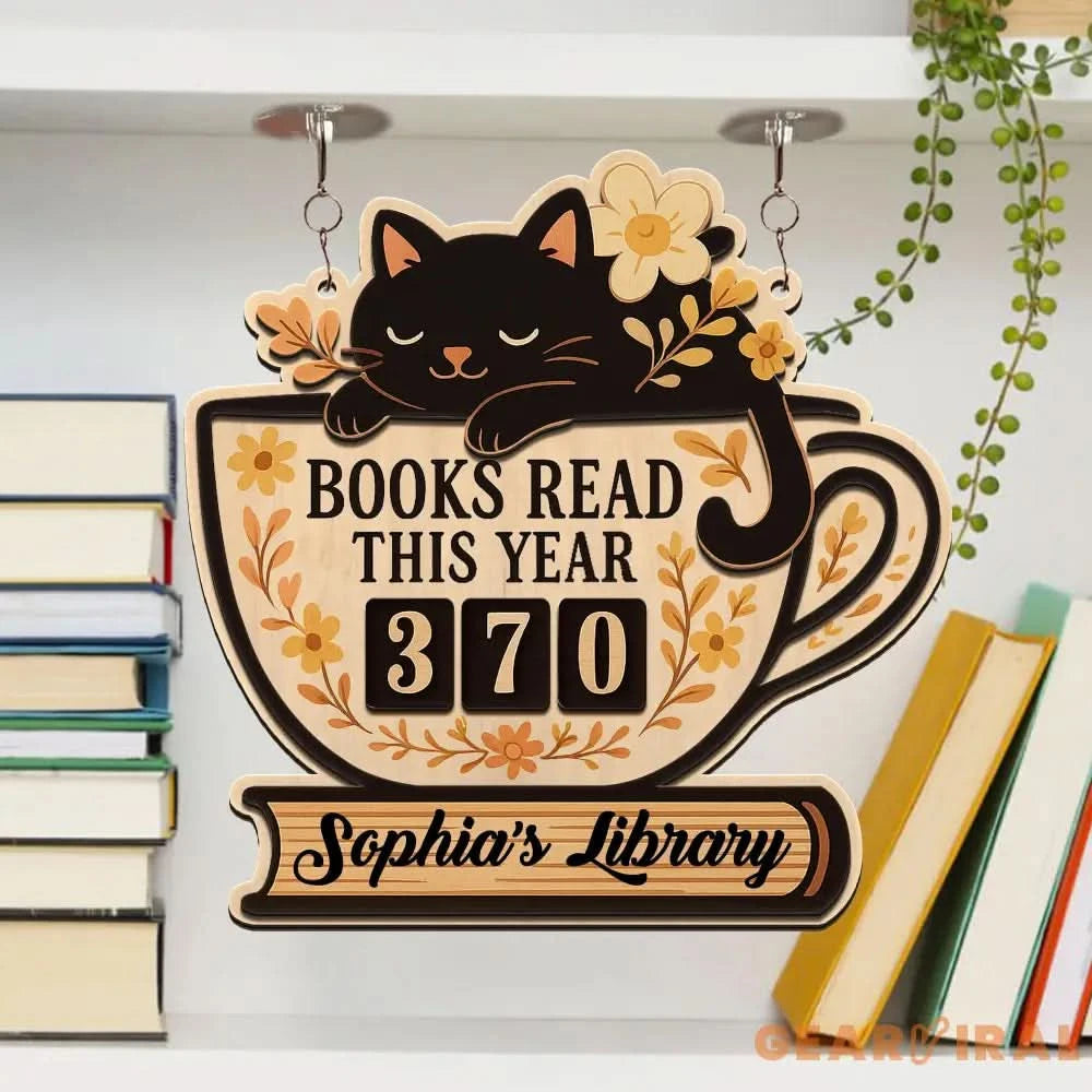 Books Read Tracker With Black Cat, Books Read This Year, Bookish Decor, Bookshelf Counter, Reader Gift, Birthday Gift for Book Lover