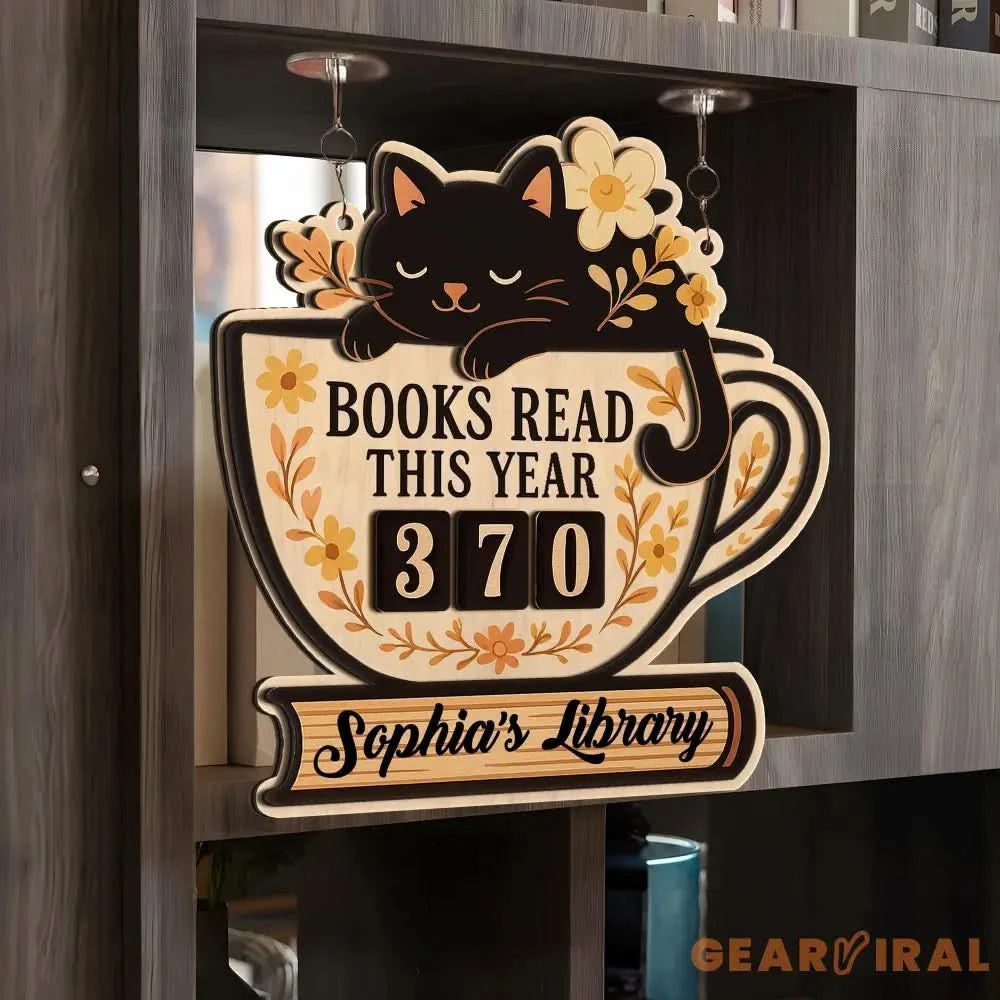 Books Read Tracker With Black Cat, Books Read This Year, Bookish Decor, Bookshelf Counter, Reader Gift, Birthday Gift for Book Lover