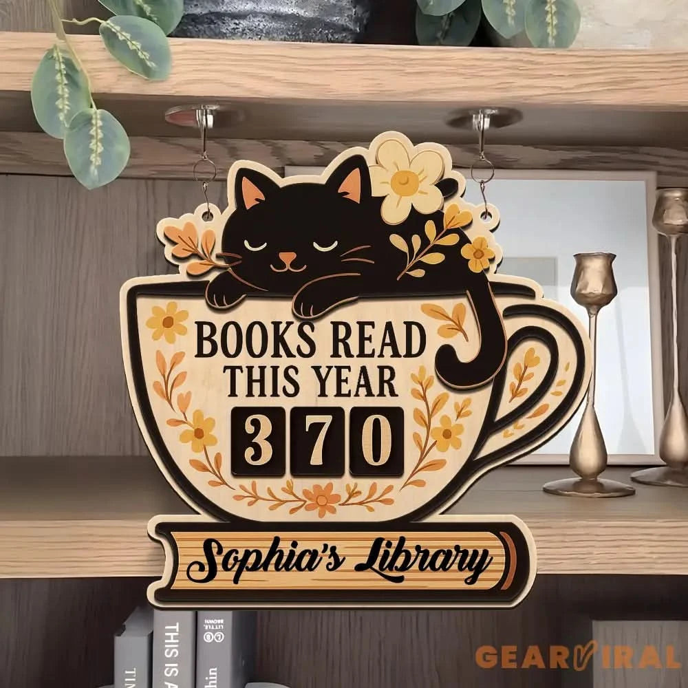 Books Read Tracker With Black Cat, Books Read This Year, Bookish Decor, Bookshelf Counter, Reader Gift, Birthday Gift for Book Lover