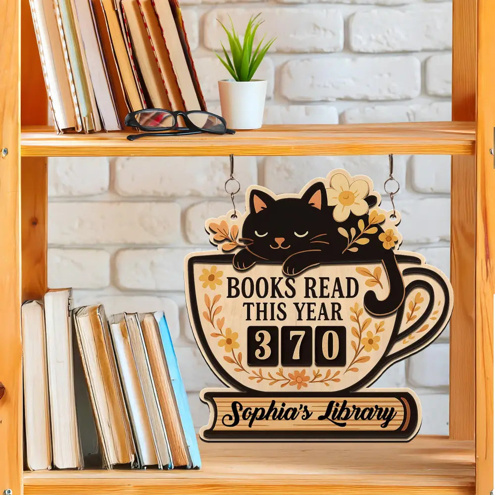 Books Read Tracker With Black Cat, Books Read This Year, Bookish Decor, Bookshelf Counter, Reader Gift, Birthday Gift for Book Lover