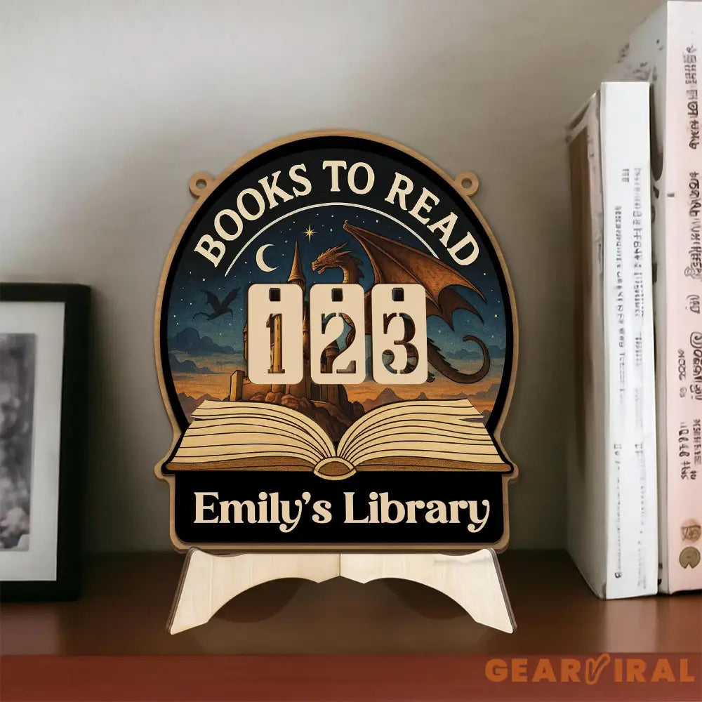 Books To Read Wooden Tracker – Fantasy Castle and Dragon Library Sign, Personalized Book Counter, Unique Gift for Book Lovers
