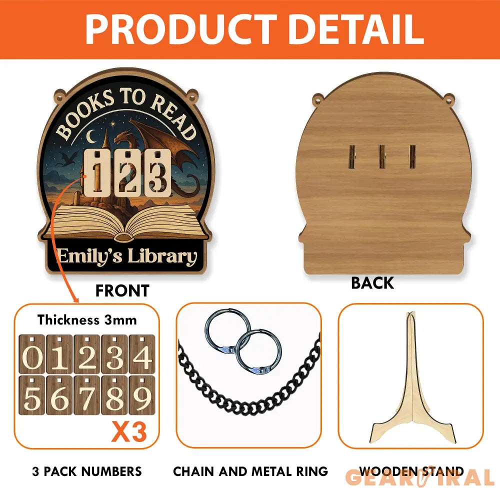 Books To Read Wooden Tracker – Fantasy Castle and Dragon Library Sign, Personalized Book Counter, Unique Gift for Book Lovers
