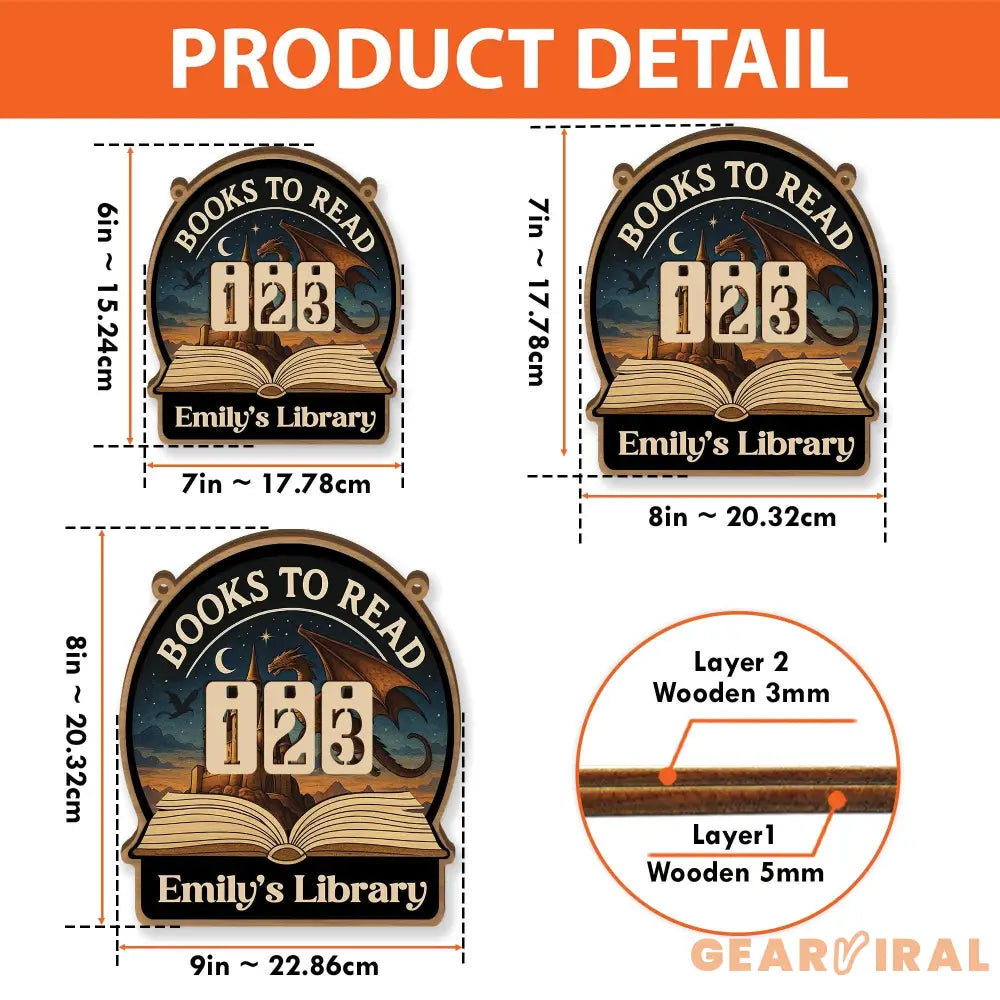 Books To Read Wooden Tracker – Fantasy Castle and Dragon Library Sign, Personalized Book Counter, Unique Gift for Book Lovers