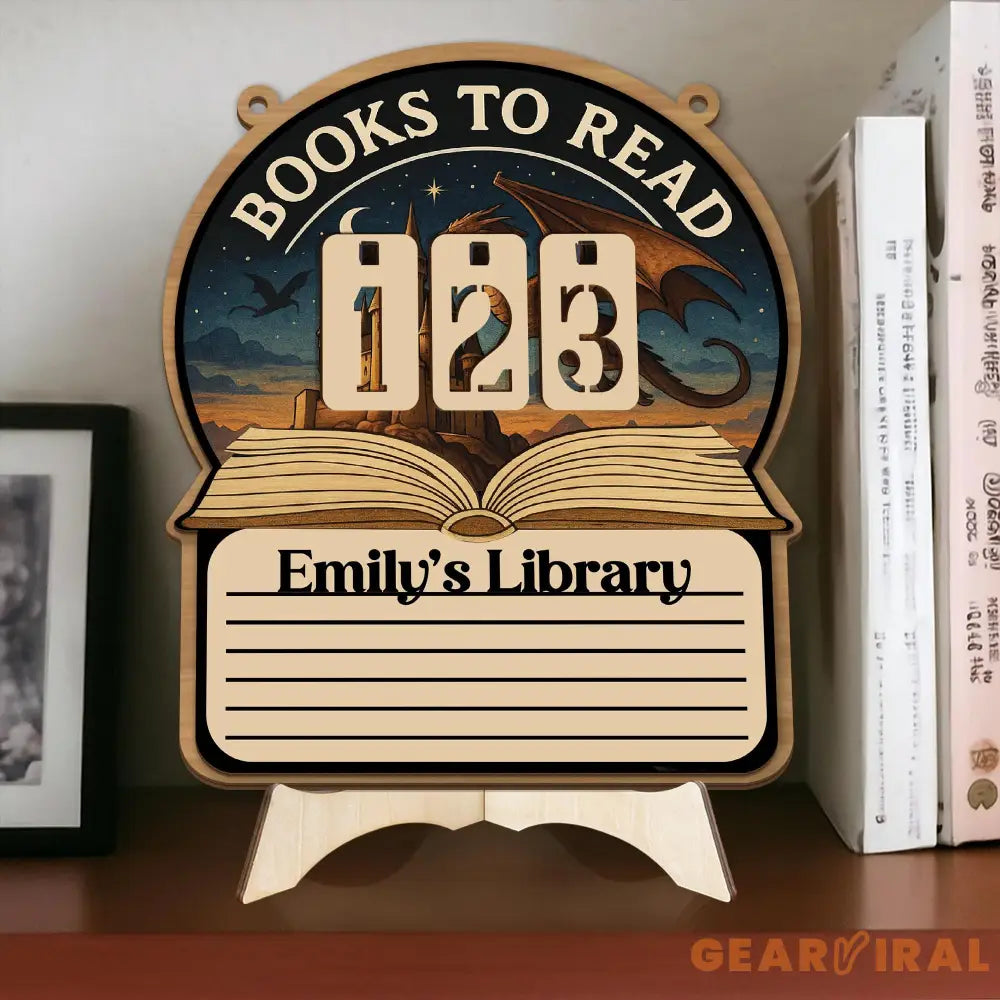 Books To Read Wooden Tracker – Fantasy Dragon and Castle Library Sign with List Section, Personalized Book Counter Gift, Bookish Gift