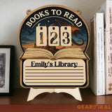 Books To Read Wooden Tracker – Fantasy Dragon and Castle Library Sign with List Section, Personalized Book Counter Gift, Bookish Gift
