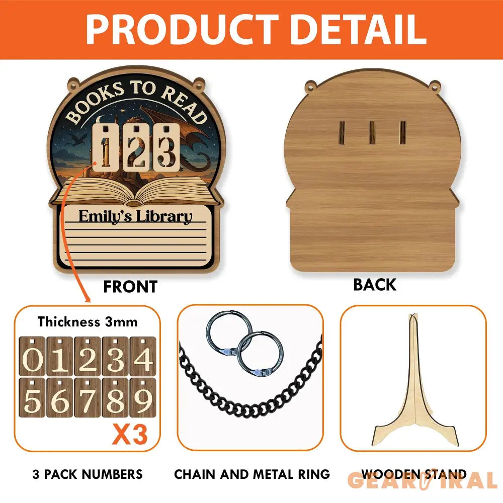 Books To Read Wooden Tracker – Fantasy Dragon and Castle Library Sign with List Section, Personalized Book Counter Gift, Bookish Gift