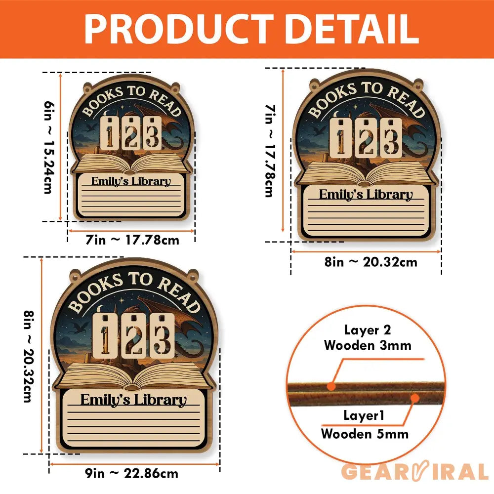 Books To Read Wooden Tracker – Fantasy Dragon and Castle Library Sign with List Section, Personalized Book Counter Gift, Bookish Gift