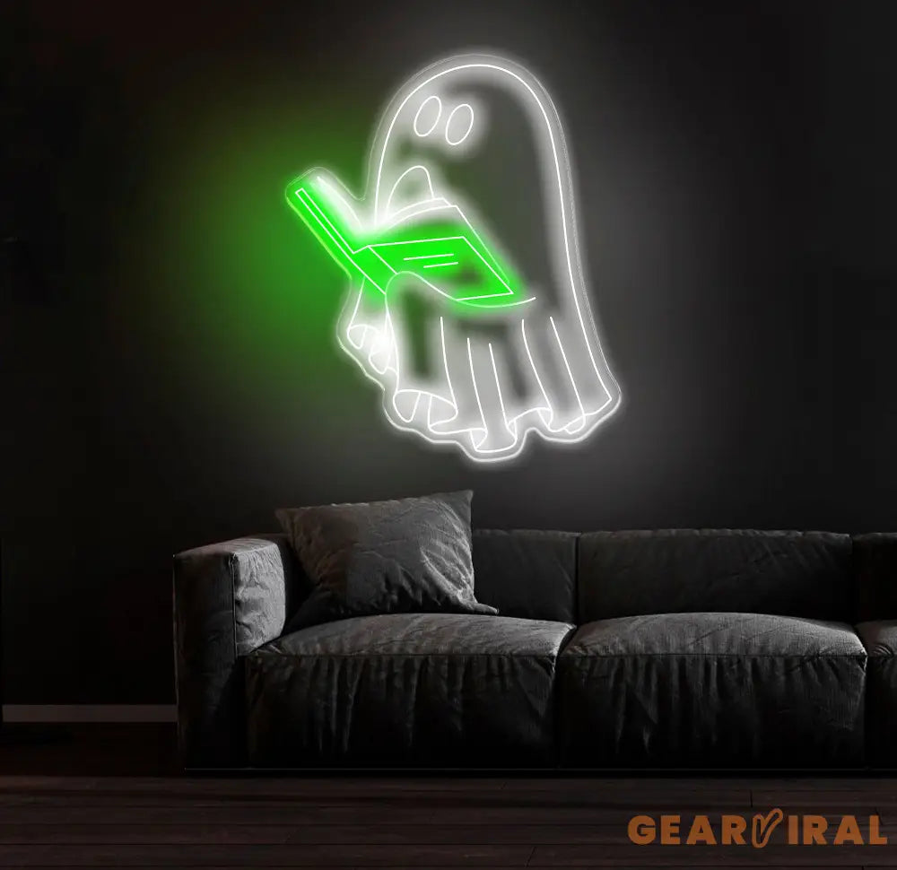 Bookworm Ghost Neon Sign Cute Reading Ghost LED Light Custom Reading Neon Sign for Book Lovers Ghost Neon Light for