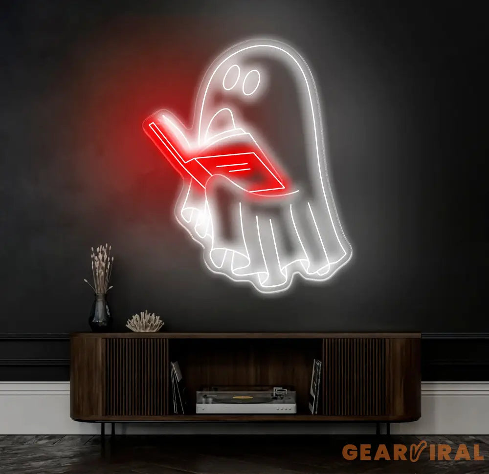 Bookworm Ghost Neon Sign Cute Reading Ghost LED Light Custom Reading Neon Sign for Book Lovers Ghost Neon Light for